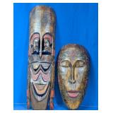 (2)Hand-Carved Indonesian Wooden Masks Duo