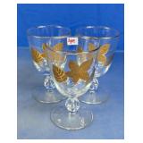 (3) Vintage Gold Leaf Stemmed Glasses