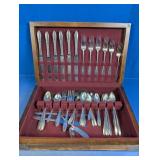 Vintage Flatware Set with Wooden Storage Chest