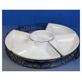 (5)White Ceramic & Black Metal Serving Set