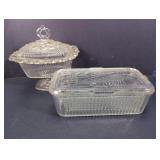 Vintage Clear Glass Covered Dishes Duo