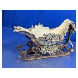 Vintage Floral Poinsettia Christmas Sleigh Planter