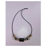 Beaded Stone Chip Necklace with Barrel Bead