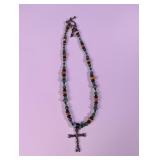 Beaded Cross Pendant Toggle Necklace