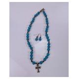 Turquoise-Style Beaded Cross Jewelry Set