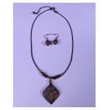 Earthy Stone Pendant Necklace and Earrings Set