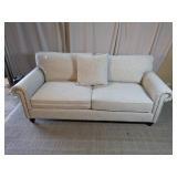 Beige Linen Rolled Arm Nailhead Trim Sofa