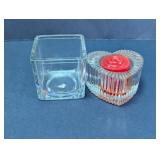 Clear Glass Square & Ribbed Heart Candle Holder