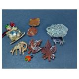 Vintage & Novelty Brooch Pin & Animal Leaf Lot