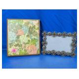 Ornate Carved Wood Amber Gem Picture Frame