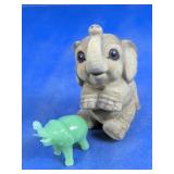 Flocked Elephant & Green Elephant Figurines