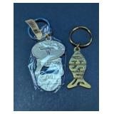 Vintage Metal/Brass Longhorn & Fish Keychains Duo