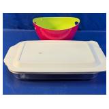 Pyrex Glass Dish w/ Lid & Plastic Bowl
