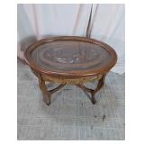 Vintage Carved Wood Oval Coffee Table