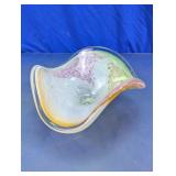 Murano Style Art Glass Ruffled Basket Bowl