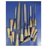 Assorted Hand Files and Wooden Handle Tool