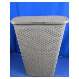 Gray Plastic Hamper With Hinged Lid