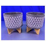 Geometric Pattern Planters with Wood Base