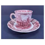 Vintage Pink Transferware Windmill Cup & Saucer
