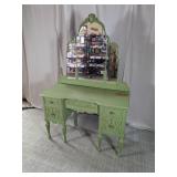 Vintage Green Vanity Table w/ Mirror & Stool