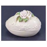 Vintage Floral Egg Glass Trinket Box Figurine