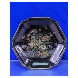 Black Floral Glass Decorative Plate