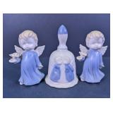 Vintage Porcelain Blue Angel Figurines & Bell Set