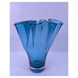 Blue Ruffled Glass Vase