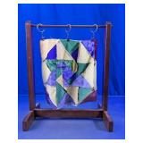 Wood Quilt Display Rack with Fabric Pieces