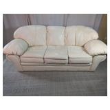 Cream White Plump Leather Three Cushion Sofa