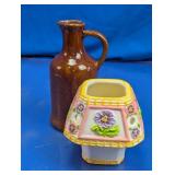 Vtg. Ceramic Jug & Floral Accent Lamp Base Duo