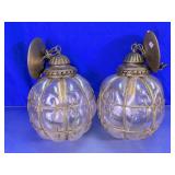 Brass Caged Glass Globe Wall Sconces