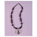 Beaded Stone Necklace With Glass Pendant