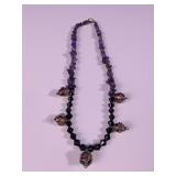 Amethyst Bead Necklace with Glass Dangles