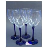 Cobalt Blue Stemmed Wine Glasses Set