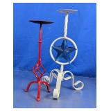 Vintage Metal Pillar Candle Holders Duo