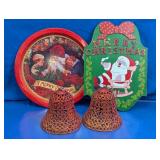 Vintage Christmas Decor Santa Tray Signs Bells Lot