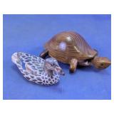 Hand-Carved Wooden Turtle and Duck Figurines Lot