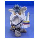 Hand-Carved Wooden Cowboy Owl Figurine