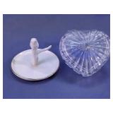 Owl-Themed Trinket Dish and Glass Heart Box Lot