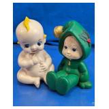 Ceramic Kewpie Doll & Christmas Elf Figures Duo