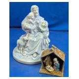 Vtg Ceramic Jesus Statue & Mini Wood Nativity Duo