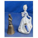 Vintage Ceramic & Metal Figurine Bells Duo