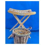 Vintage Shanghai Folding Stool & Woven Basket Duo