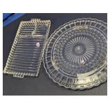 Vtg. Clear Glass Server & Round Platter Duo
