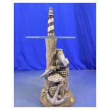 Nautical Lighthouse Pelican Glass Accent Table