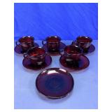 Ruby Red Glass Teacup & Saucer Set
