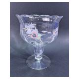 Floral Pedestal Glass Compote Bowl