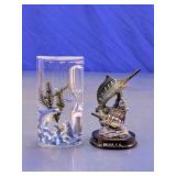 Dolphin Hourglass Timer and Marlin Figurine Lot