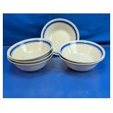 Vintage Stoneware Blue Striped Bowls Set